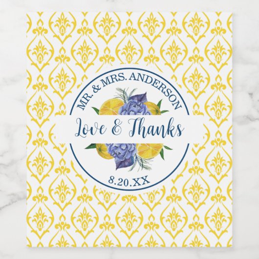 Moderne Citroen Citrus Zomer Bruiloft Wijn Etiket (Enkel label)