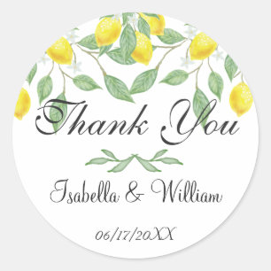Moderne citroen zomer bruiloft dank u ronde sticker