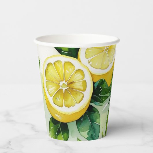 Moderne citroenblauwe bloemen bruidsshowerscript papieren bekers (Achterkant)