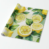 Moderne citroenblauwe bloemenscript bruidsdouche cadeaupapier (Uitgerold)