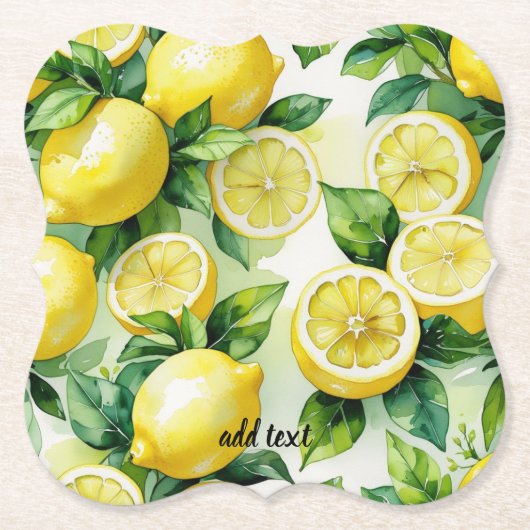 Moderne citroenblauwe bloemenscript bruidsdouche kartonnen onderzetters (Voorkant)