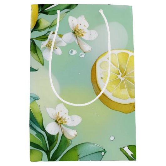 Moderne citroenblauwe bloemenscript bruidsdouche medium cadeauzakje (Voorkant)