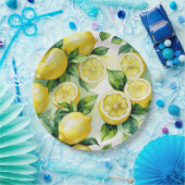 Moderne citroenblauwe bloemenscript bruidsdouche papieren bordje (Feest)