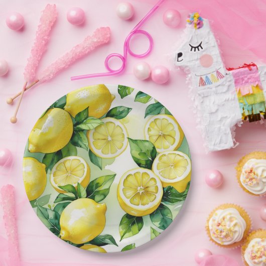 Moderne citroenblauwe bloemenscript bruidsdouche papieren bordje (Feest)