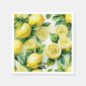 Moderne citroenblauwe bloemenscript bruidsdouche servet (Voorkant)