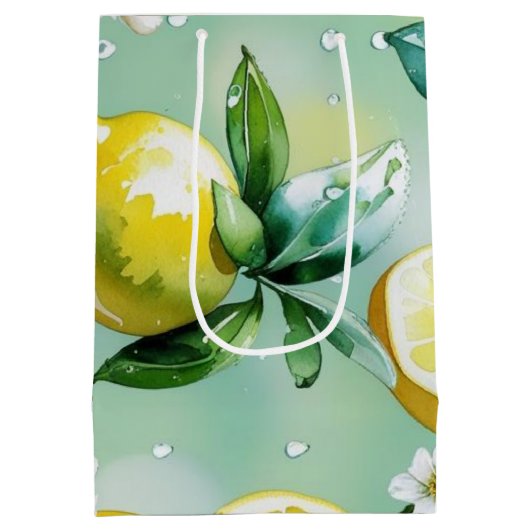 Moderne citroenblauwe bloemenscript bruidsshower medium cadeauzakje (Achterkant)