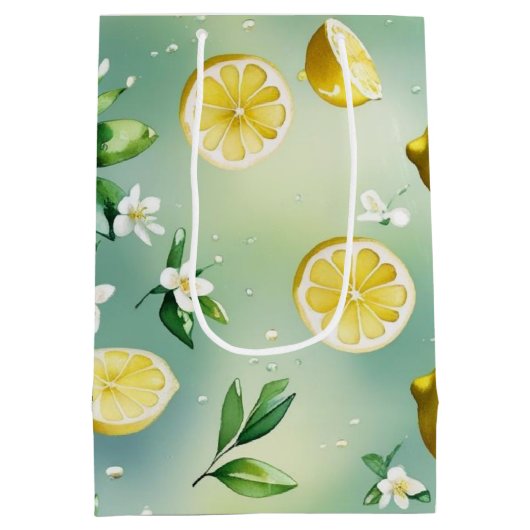 Moderne citroenblauwe bloemenscript bruidsshower medium cadeauzakje (Achterkant)