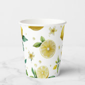 Moderne citroenblauwe bloemenscript bruidsshower papieren bekers (Achterkant)