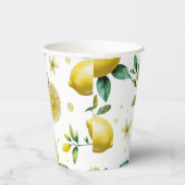 Moderne citroenblauwe bloemenscript bruidsshower papieren bekers (Rechts)