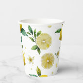 Moderne citroenblauwe bloemenscript bruidsshower papieren bekers (Voorkant)
