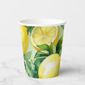 Moderne citroenblauwe bloemenscript bruidsshower papieren bekers (Voorkant)