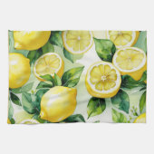 Moderne citroenblauwe bloemenscript bruidsshower theedoek (Horizontaal)