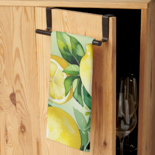 Moderne citroenblauwe bloemenscript bruidsshower theedoek