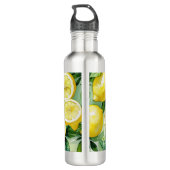 Moderne citroenblauwe bloemenscript bruidsshower waterfles  (Achterkant)