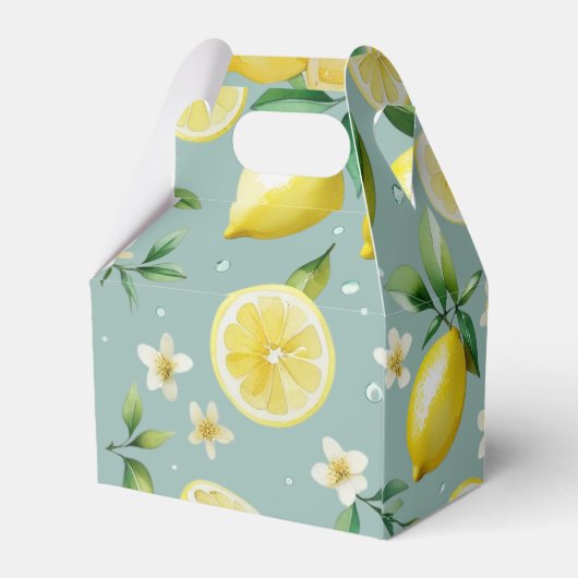 Moderne citroenblauwe bloemenscript bruidsshowers bedankdoosjes (Achterkant)