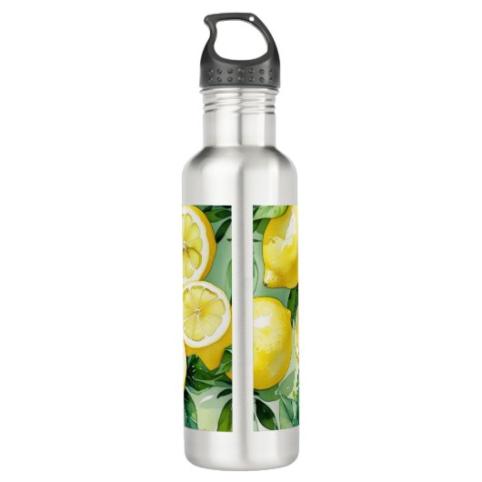 Moderne citroenblauwe bloemenscript bruidsshowers waterfles  (Achterkant)