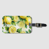 Moderne citroenblauwe bloemenscriptuur bruidsdouch bagagelabel (Voorkant (horizontaal))