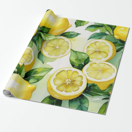 Moderne citroenblauwe bloemenscriptuur bruidsdouch cadeaupapier (Uitgerold)