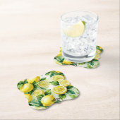 Moderne citroenblauwe bloemenscriptuur bruidsdouch kartonnen onderzetters (Insitu)