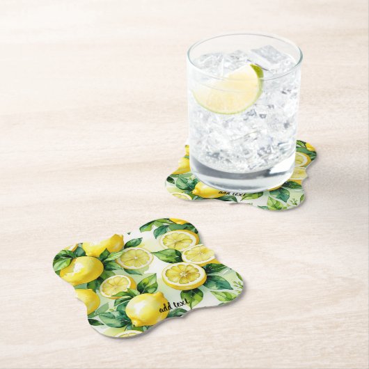 Moderne citroenblauwe bloemenscriptuur bruidsdouch kartonnen onderzetters (Insitu)