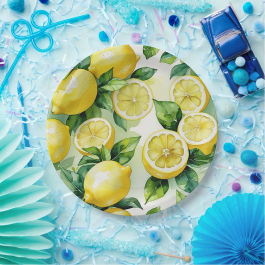 Moderne citroenblauwe bloemenscriptuur bruidsdouch papieren bordje (Feest)