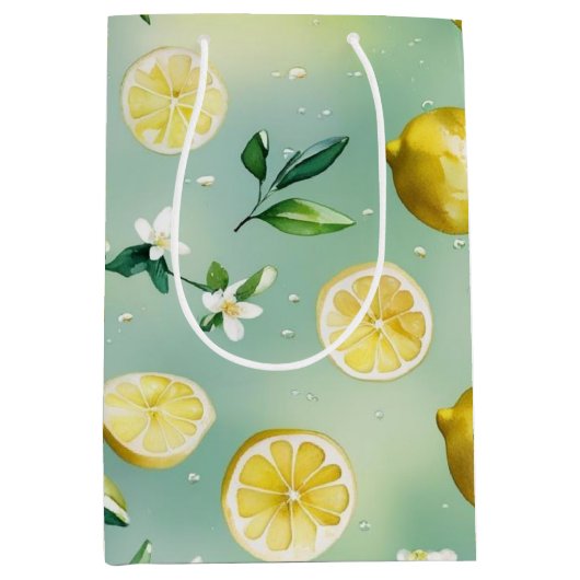 Moderne citroenblauwe bloemenscriptuur bruidssalon medium cadeauzakje (Voorkant)