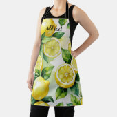 Moderne citroenblauwe bloemenscriptuur bruidsshowe schort (Insitu)