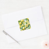 Moderne citroenblauwe bloemrijke script bruidsshow vierkante sticker (Envelop)