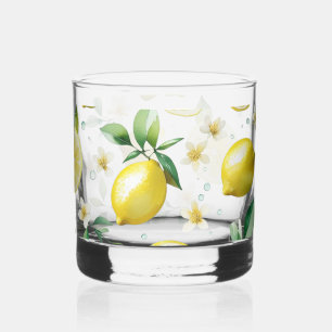 Moderne citroenblauwe bloemrijke script bruidsshow whisky glas