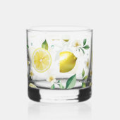 Moderne citroenblauwe bloemrijke script bruidsshow whisky glas (Rechts)