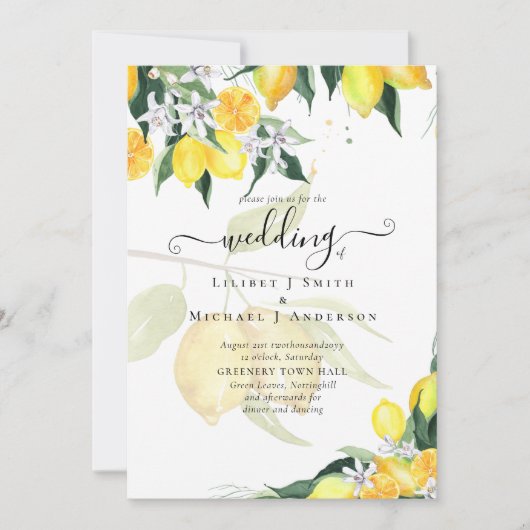 Moderne citroenboom trouwkaart Elegant Kaart (Voorkant)