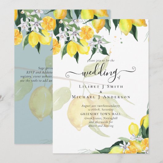 Moderne citroenboom trouwkaart Elegant Kaart (Voorkant / Achterkant)