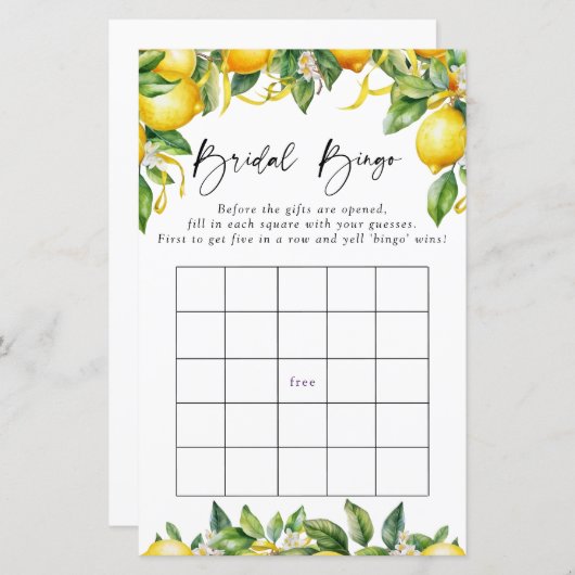 Moderne citroenen Citrus bruids bingogame (Voorkant / Achterkant)
