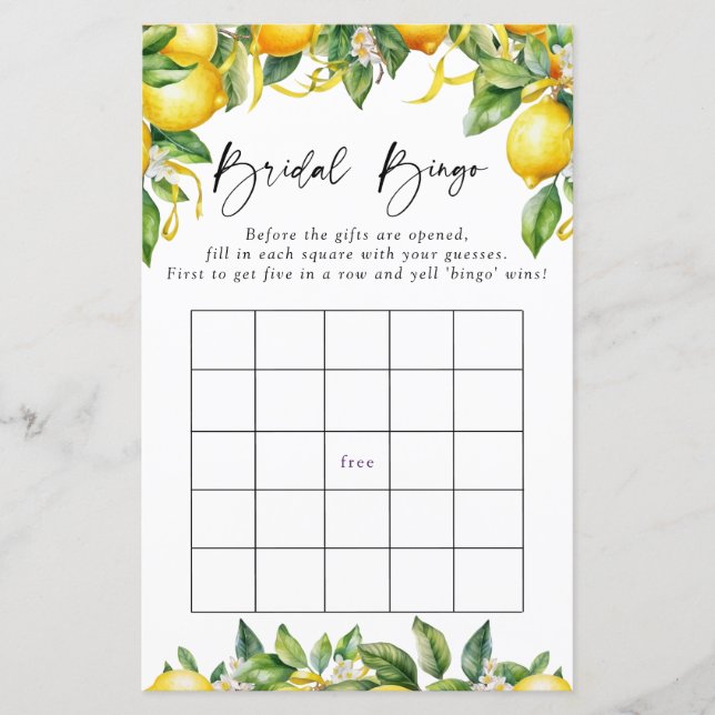 Moderne citroenen Citrus bruids bingogame (Voorkant)