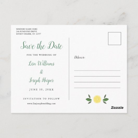 Moderne citroenen Elegante bewaar de datum Briefkaart (Achterkant)