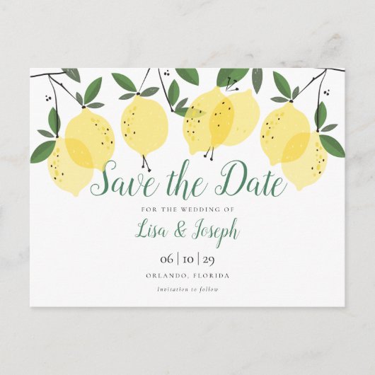 Moderne citroenen Elegante save the date Briefkaart (Voorkant)