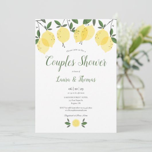 Moderne Citroenen Trouwfeest Bruidsfeest Kaart (Staand voorkant)