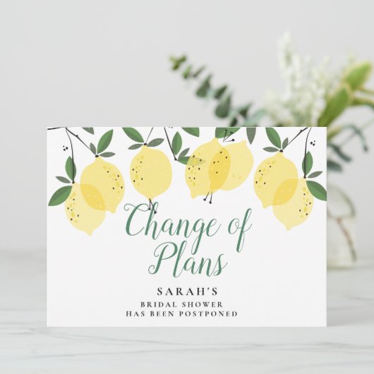 Moderne citroenen Wijziging van plannen Bruidsmeis Save The Date (Staand voorkant)