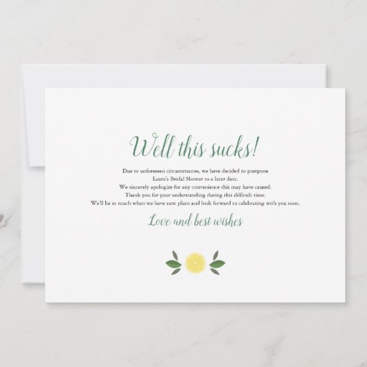 Moderne citroenen Wijziging van plannen Bruidsmeis Save The Date (Achterkant)