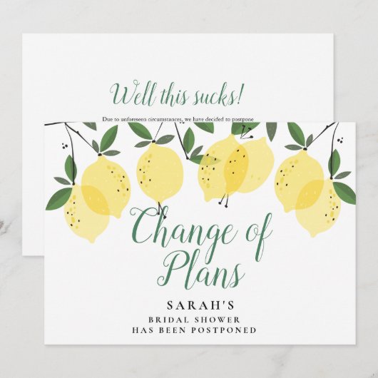 Moderne citroenen Wijziging van plannen Bruidsmeis Save The Date (Voorkant / Achterkant)