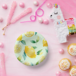 Moderne citroengele bloemen bruidsdouche met scrip papieren kommen