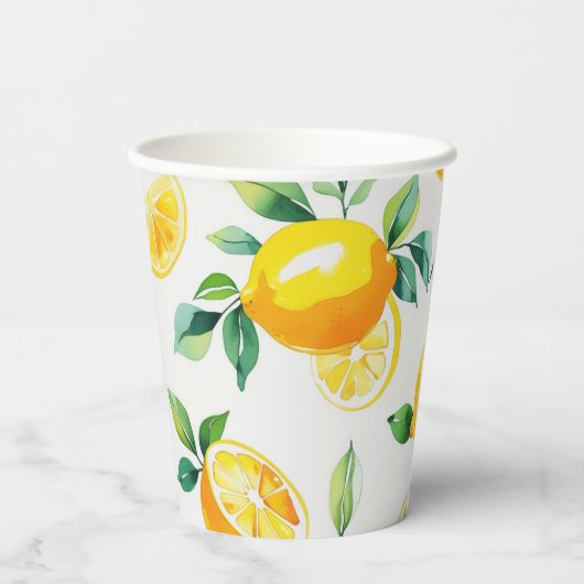 Moderne citroengele bloemrijke script bruidsdouche papieren bekers (Achterkant)