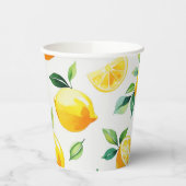 Moderne citroengele bloemrijke script bruidsdouche papieren bekers (Links)