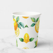 Moderne citroengele bloemrijke script bruidsdouche papieren bekers (Rechts)