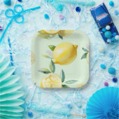 Moderne citroengele bloemrijke script bruidsdouche papieren bordje (Feest)