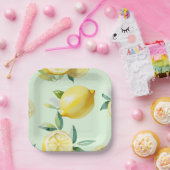 Moderne citroengele bloemrijke script bruidsdouche papieren bordje (Feest)