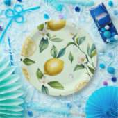 Moderne citroengele bloemrijke script bruidsdouche papieren bordje (Feest)