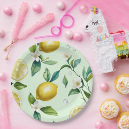 Moderne citroengele bloemrijke script bruidsdouche papieren bordje