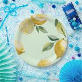 Moderne citroengele bloemrijke script bruidsdouche papieren bordje (Feest)