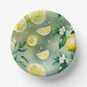 Moderne citroengele bloemrijke script bruidsdouche papieren kommen